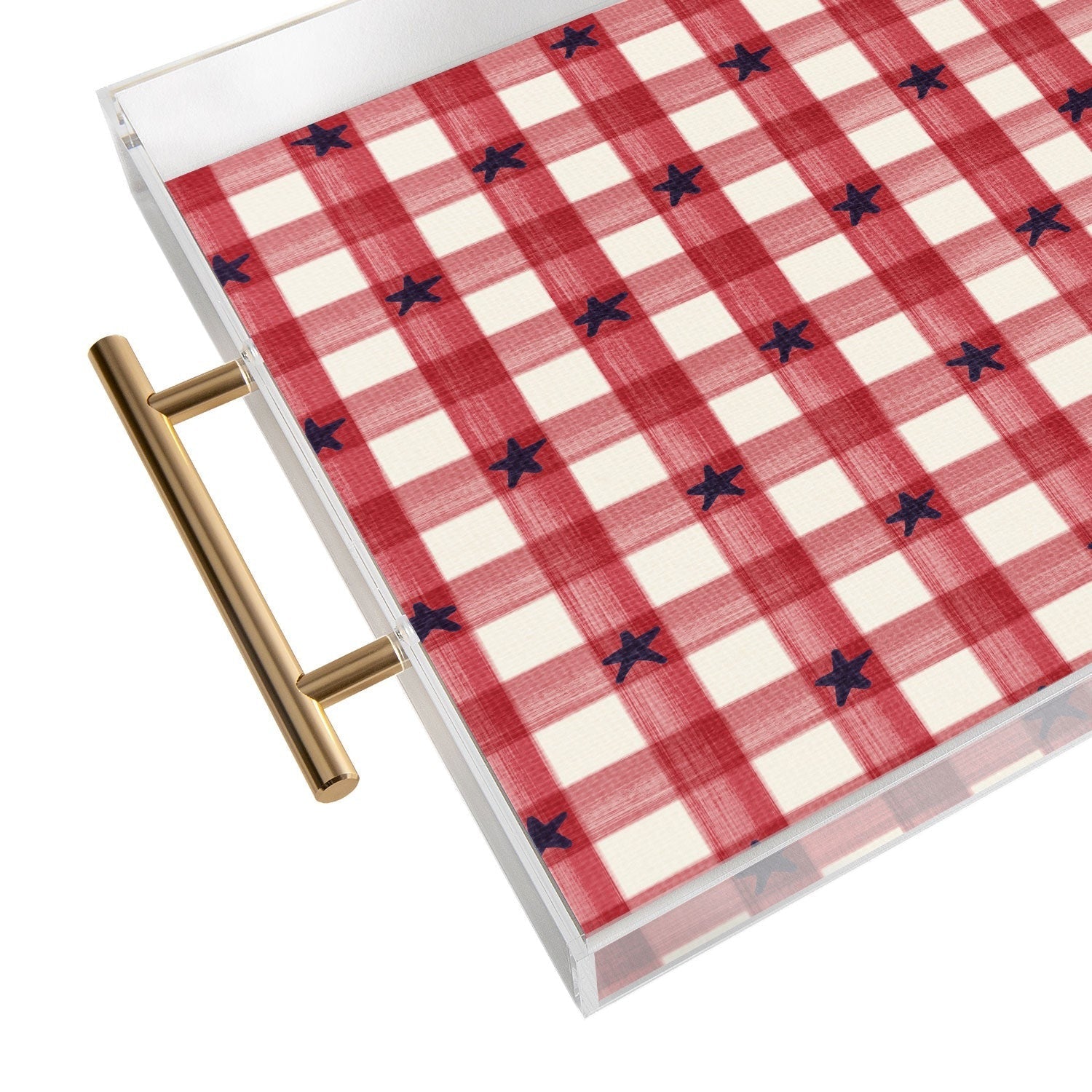 DENY Designs Red Gingham plus Stars Acrylic Tray