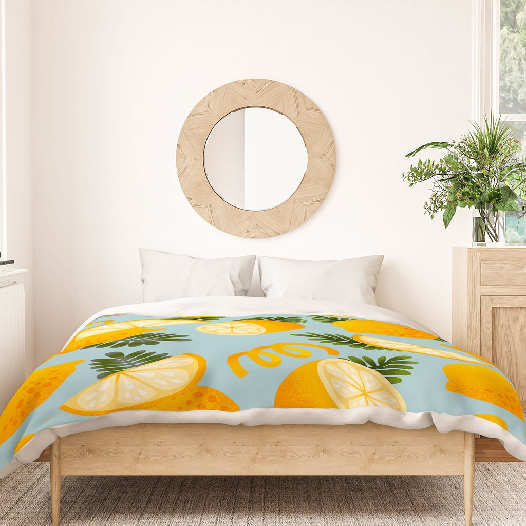 Jessica Molina Lemon Pattern on Sky Blue Duvet Cover