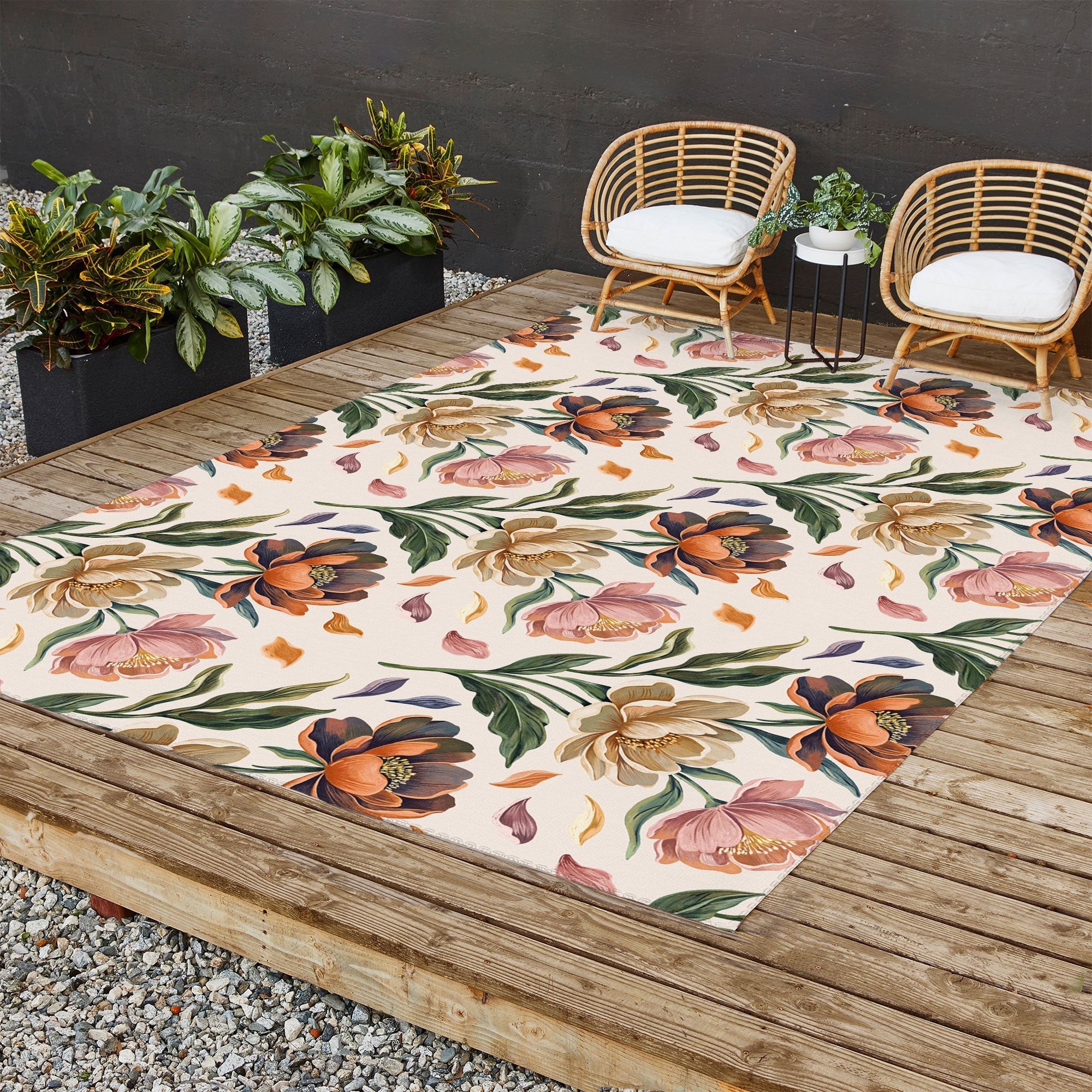 Marta Barragan Camarasa Hand Painted Peony Florals Outdoor Rug