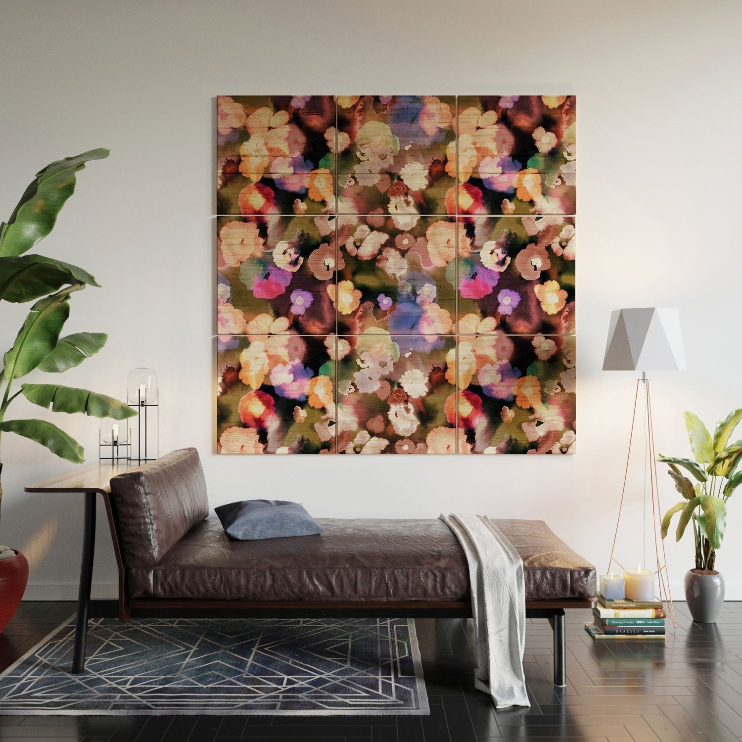 Ninola Design Botanic Retreat Ombre Abstract Watercolor Flowers Pink gold Wood Wall Mural