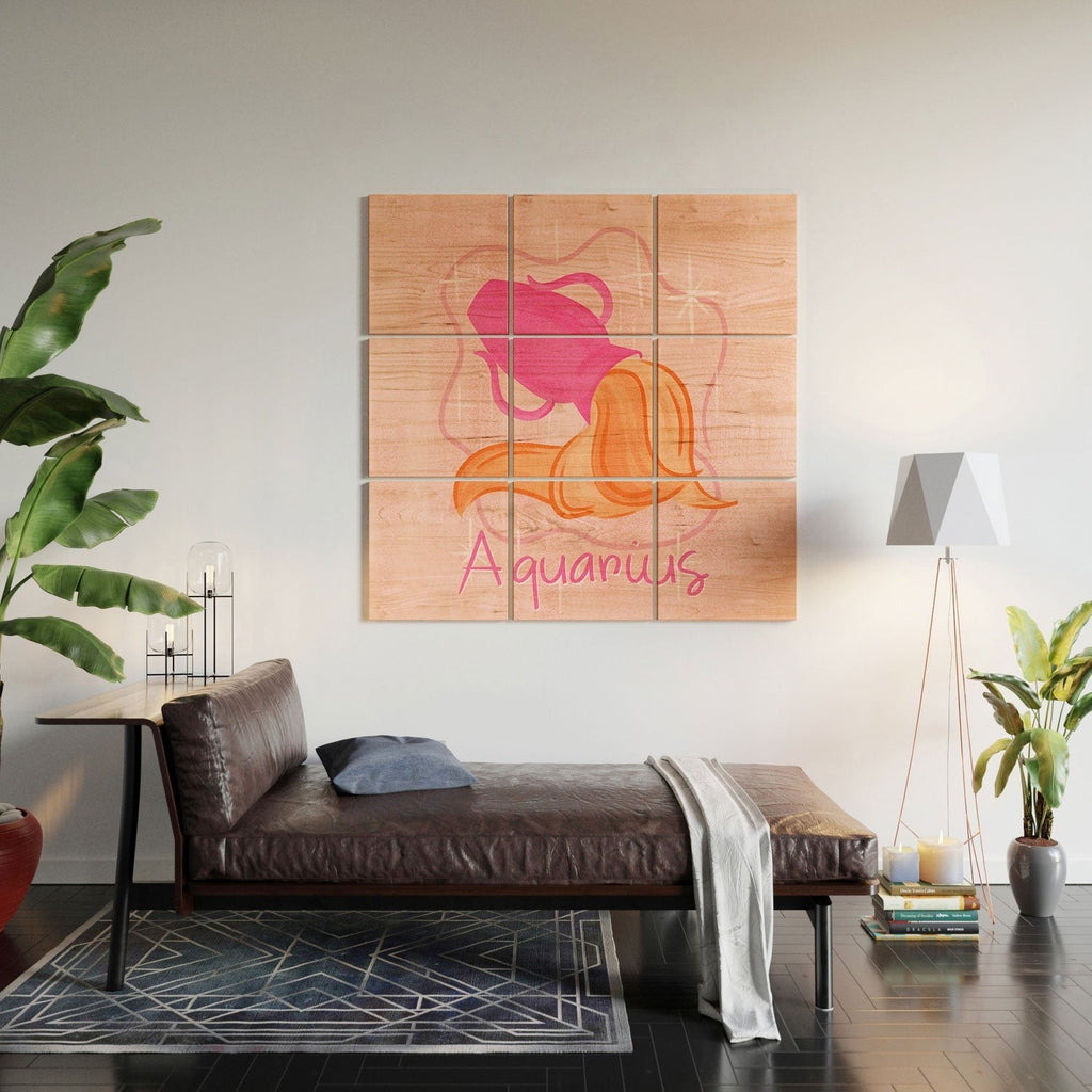 Little Om Zodiac Sign Aquarius Wood Wall Mural