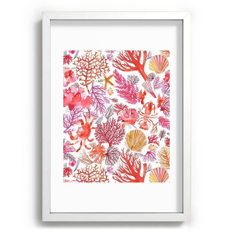 Ninola Design Botanic Retreat Coral Reef Crab Lobster Red Recessed Framing Rectangle