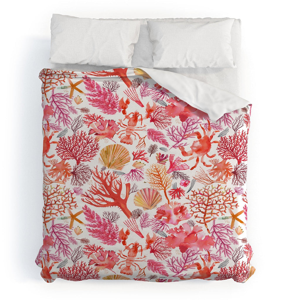 Ninola Design Botanic Retreat Coral Reef Crab Lobster Red Duvet Cover