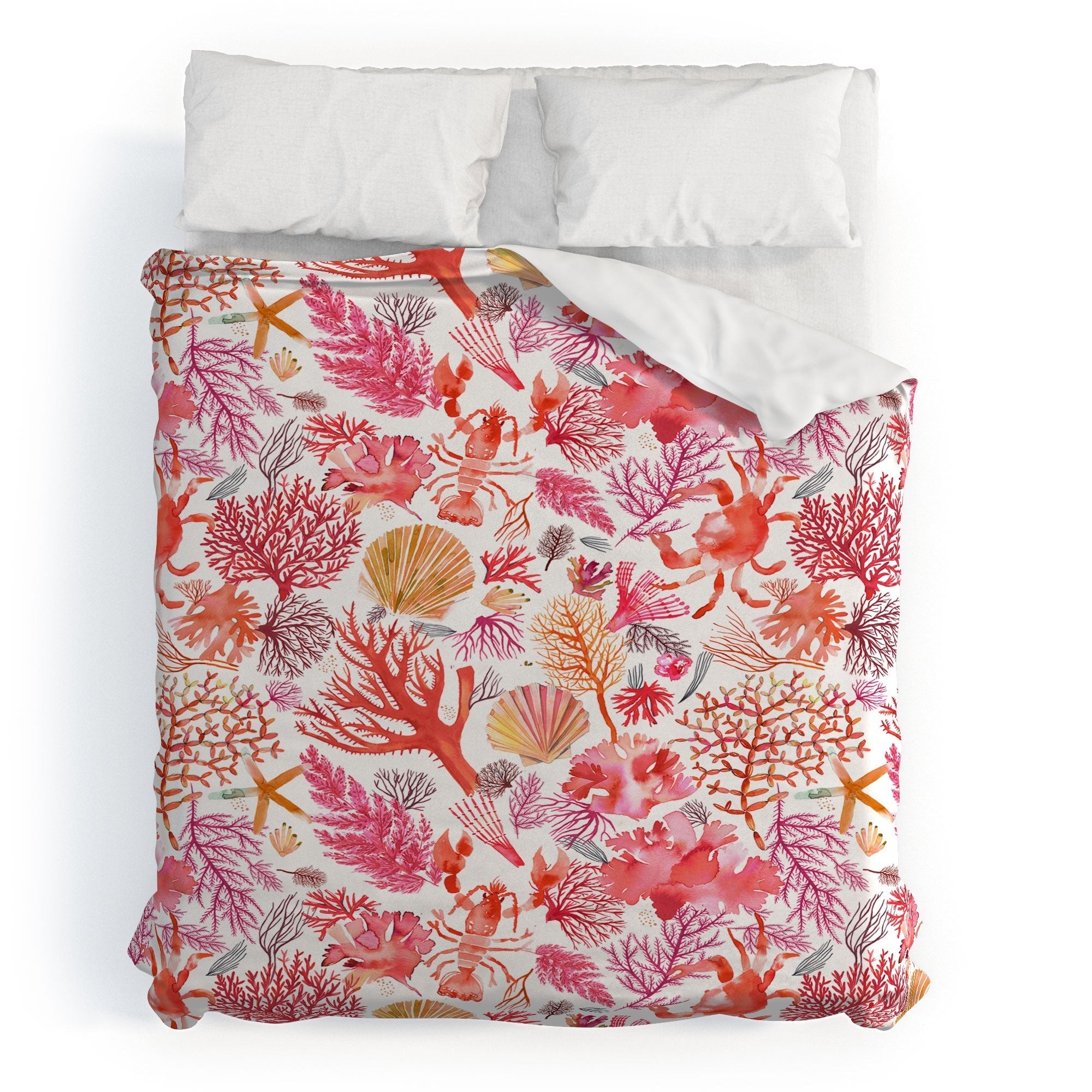 Ninola Design Botanic Retreat Coral Reef Crab Lobster Red Duvet Cover