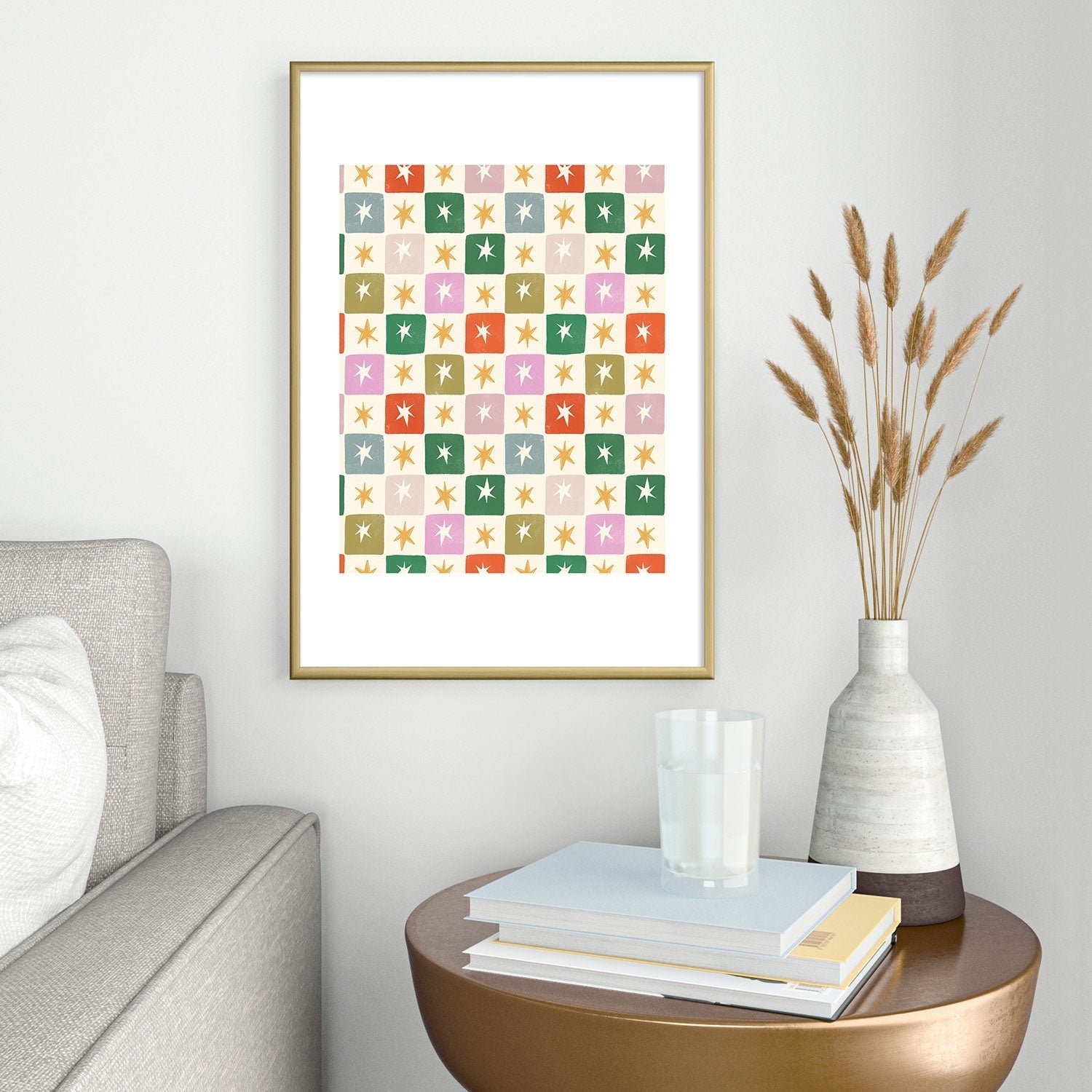 LouBruzzoni Retro Star Block Pattern Metal Framed Art Print