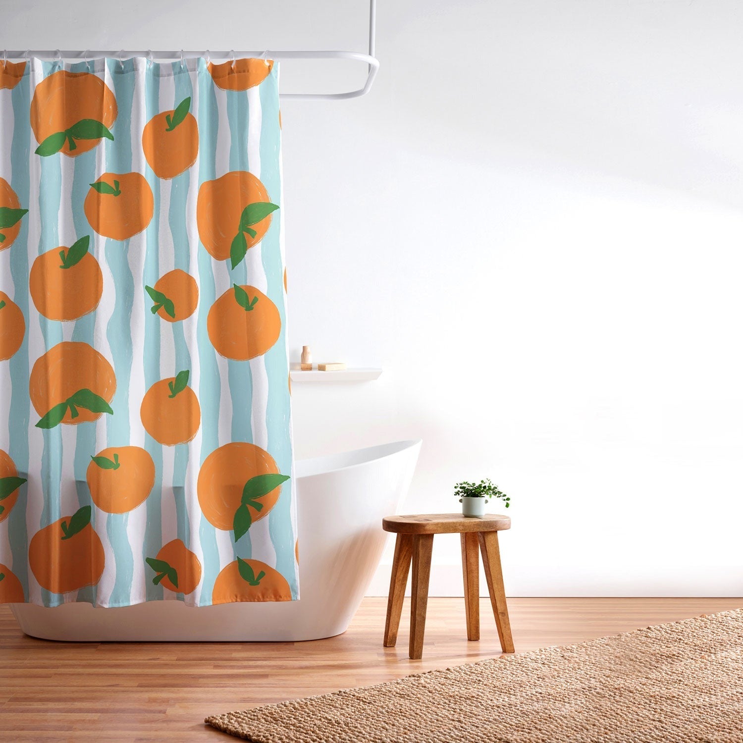 Design by Spark Zesty Oranges and Stripes Shower Curtain