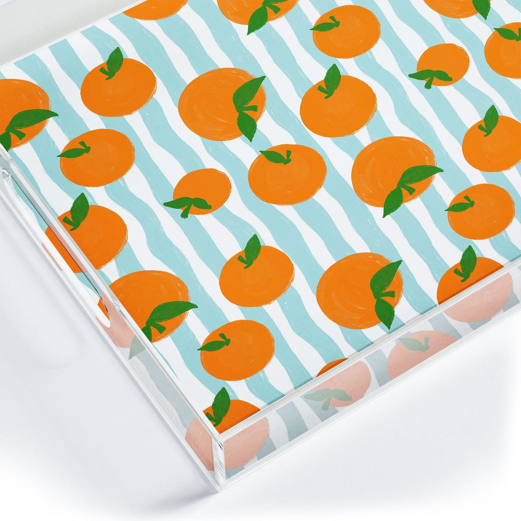 Design by Spark Zesty Oranges and Stripes Acrylic Tray