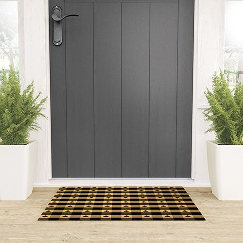 Design by Spark Black Gold Tree Tree Gingham Welcome Mat