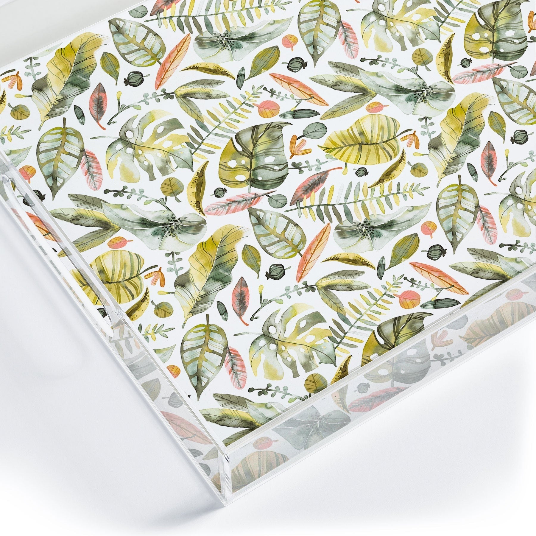 Ninola Design Botanic Retreat Tropical Jungle Leaves Botanical Green Orange Acrylic Tray