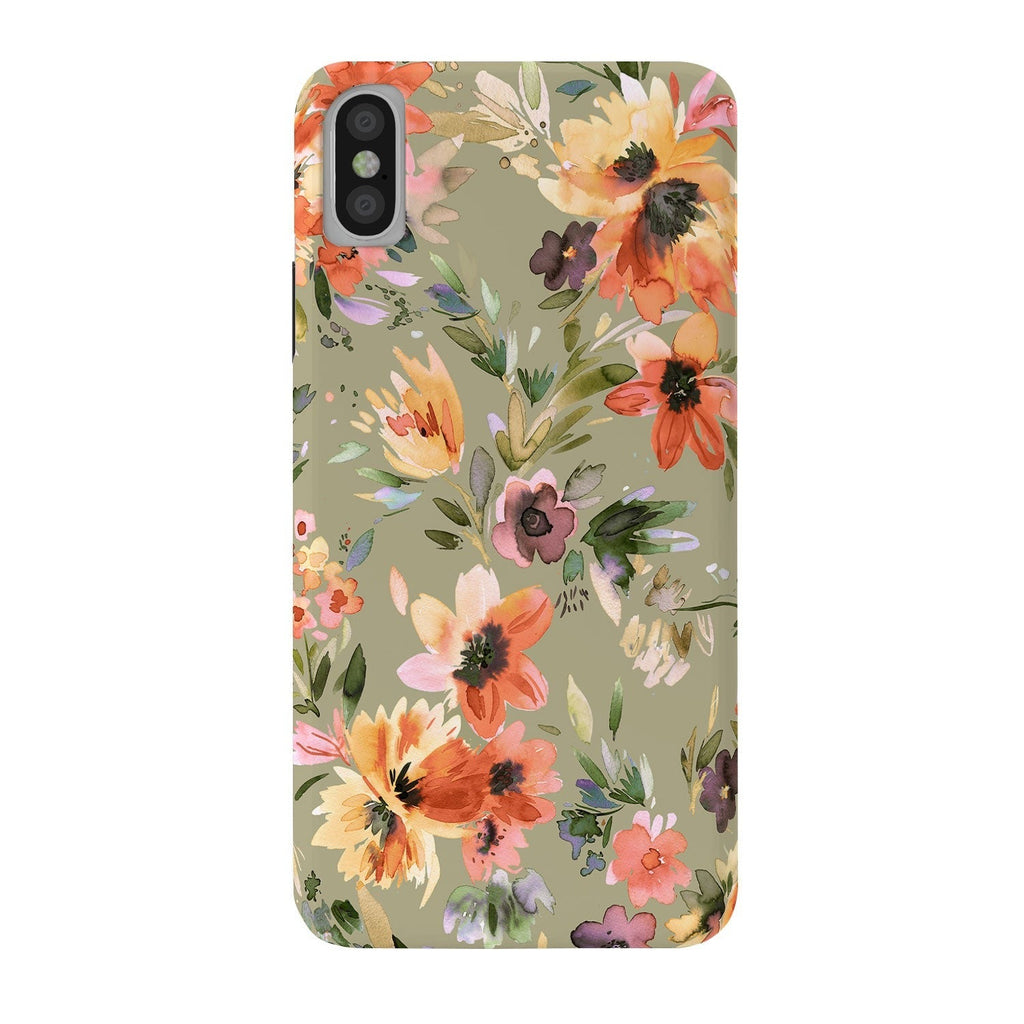 Ninola Design Botanic Retreat Painterly Tropical Flowers Sage Green Phone Case
