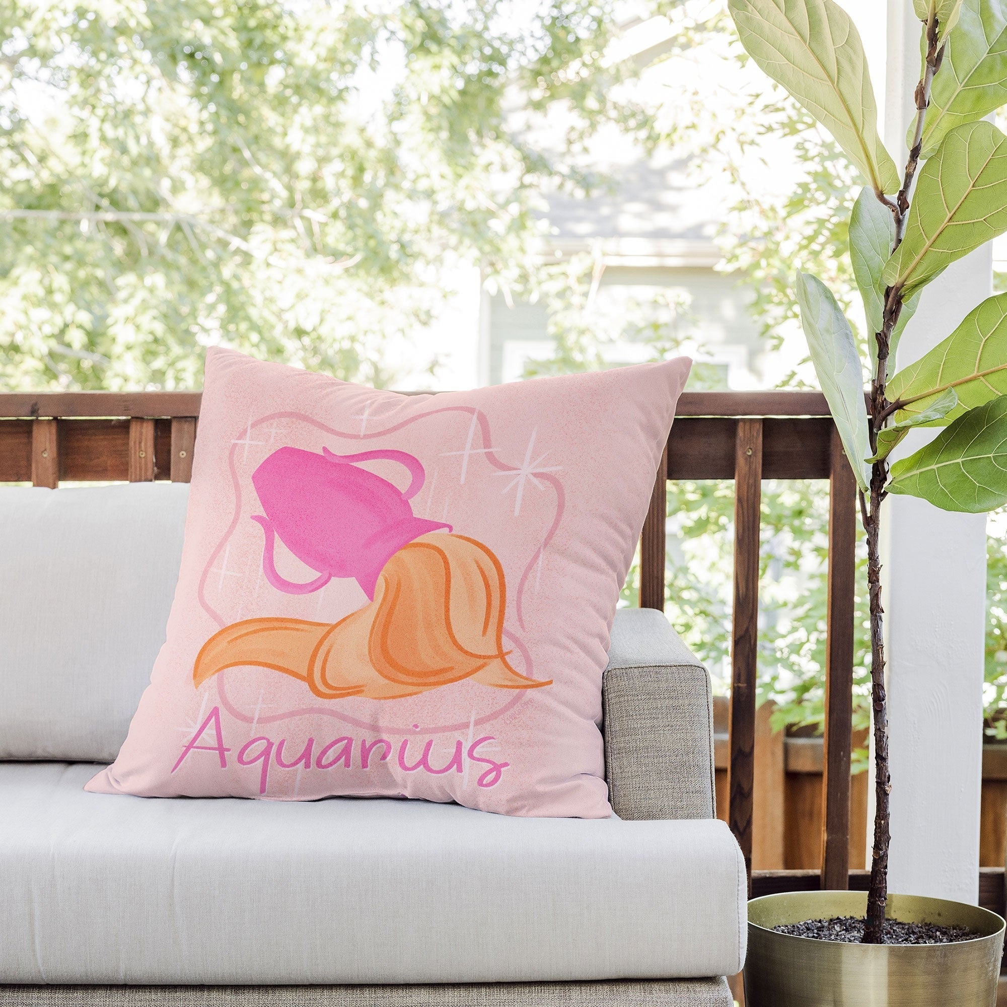 Little Om Zodiac Sign Aquarius Outdoor Throw Pillow