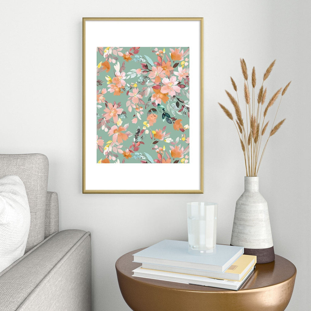 Ninola Design Botanic Retreat Floral Oleander Whimsical Teal Green Metal Framed Art Print