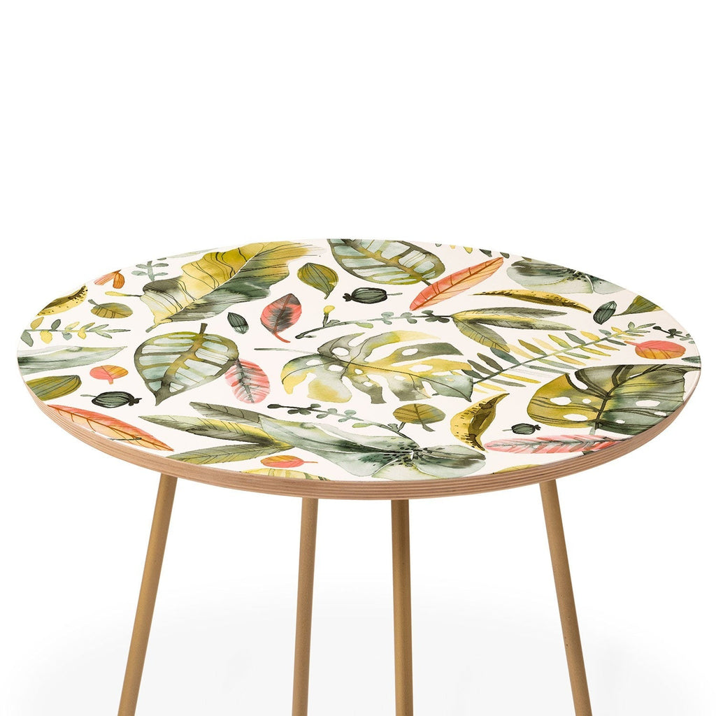 Ninola Design Botanic Retreat Tropical Jungle Leaves Botanical Green Orange Round Side Table