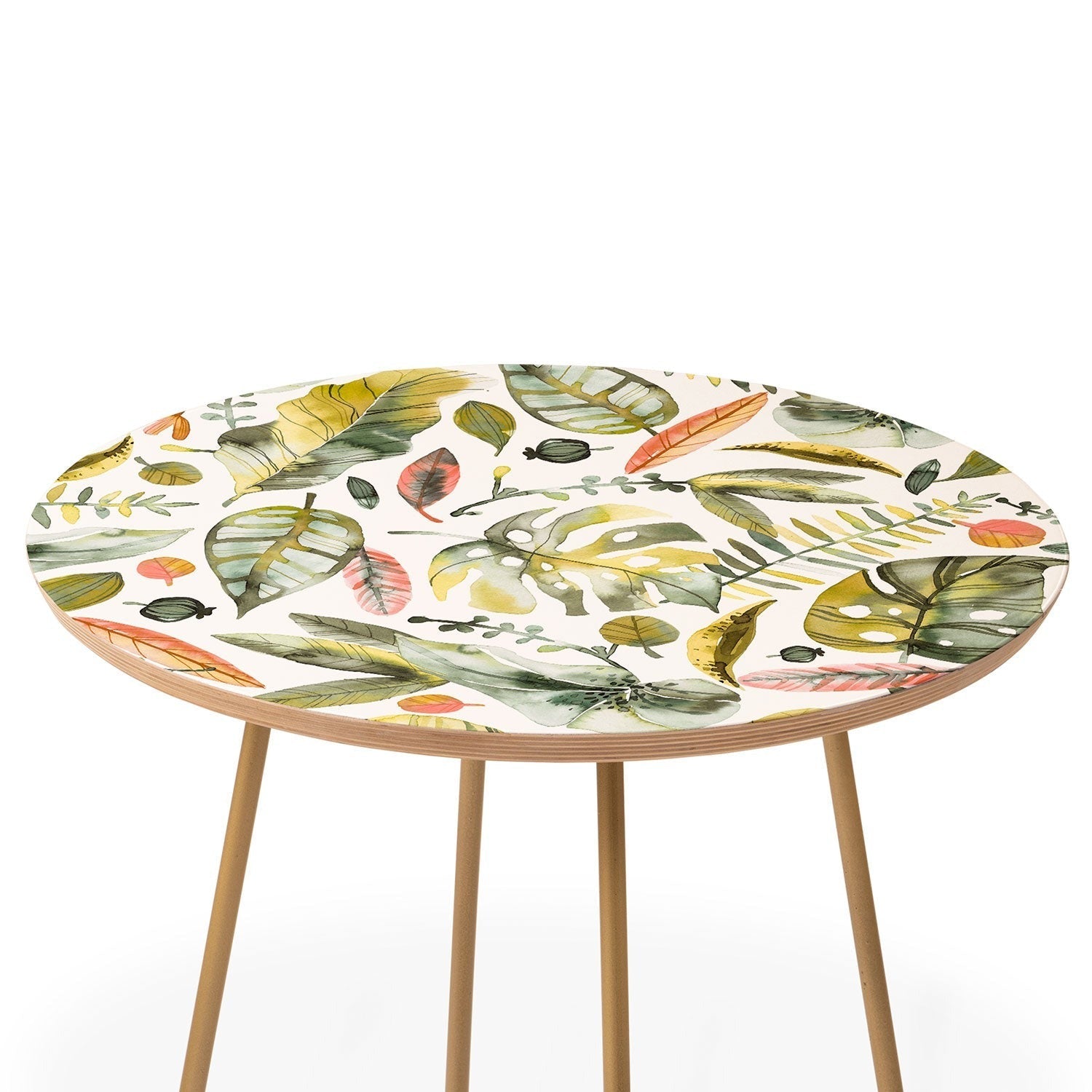 Ninola Design Botanic Retreat Tropical Jungle Leaves Botanical Green Orange Round Side Table
