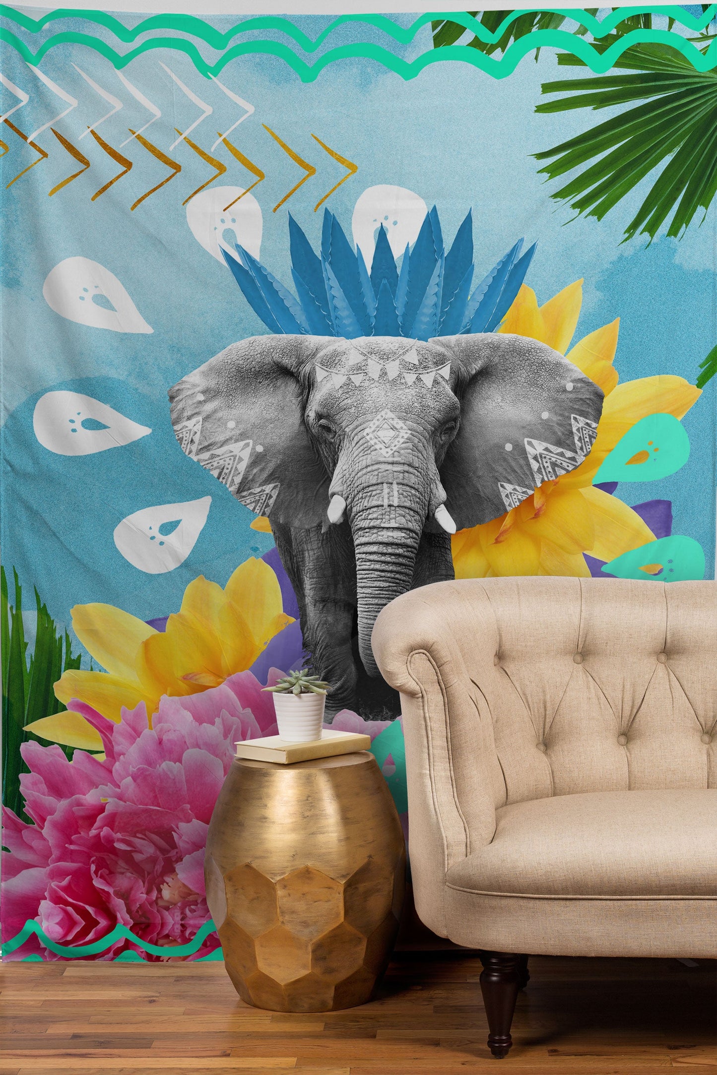 Kangarui Elephant Festival Blue Tapestry