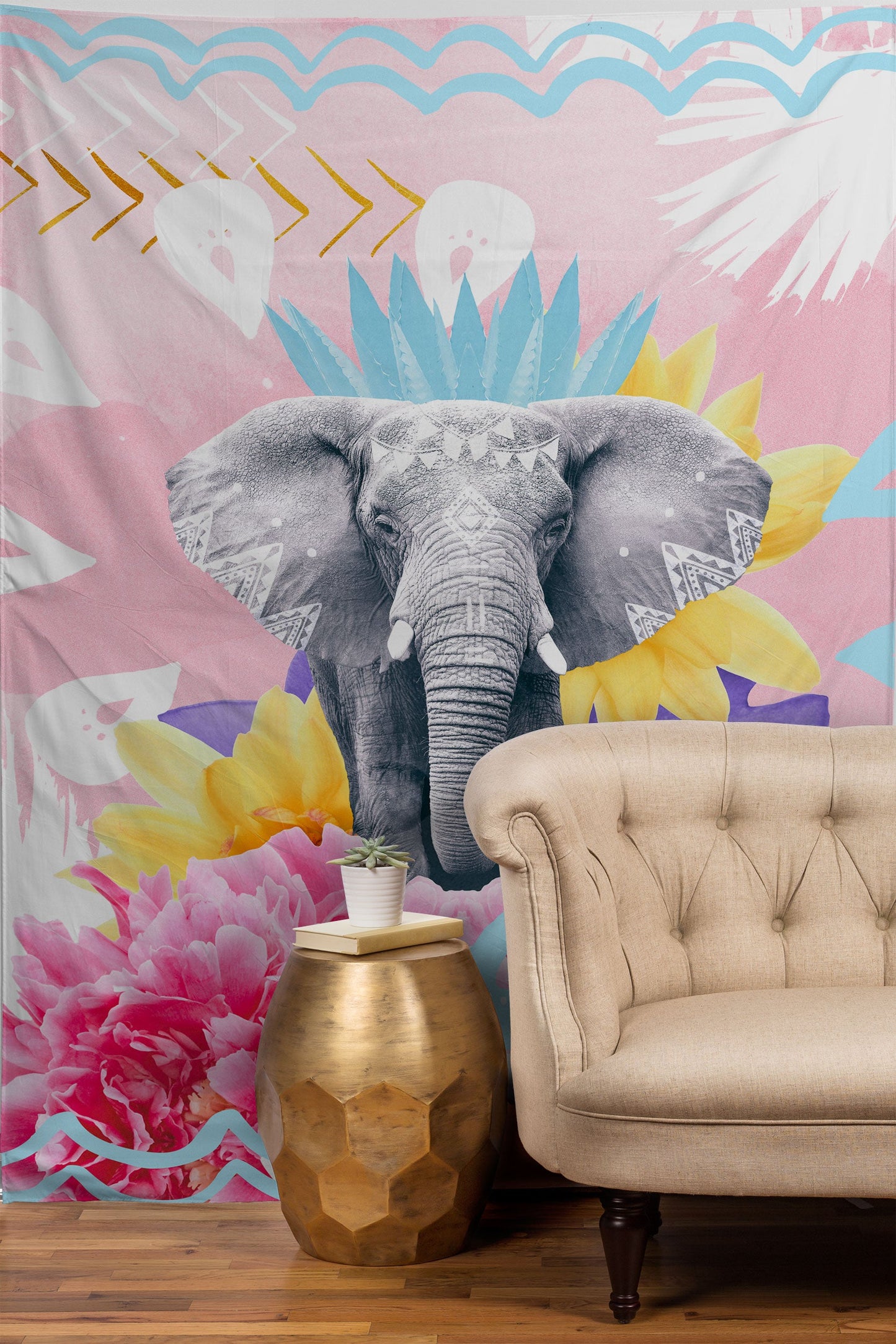 Kangarui Elephant Festival Pink Tapestry