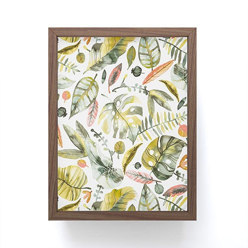 Ninola Design Botanic Retreat Tropical Jungle Leaves Botanical Green Orange Framed Mini Art Print