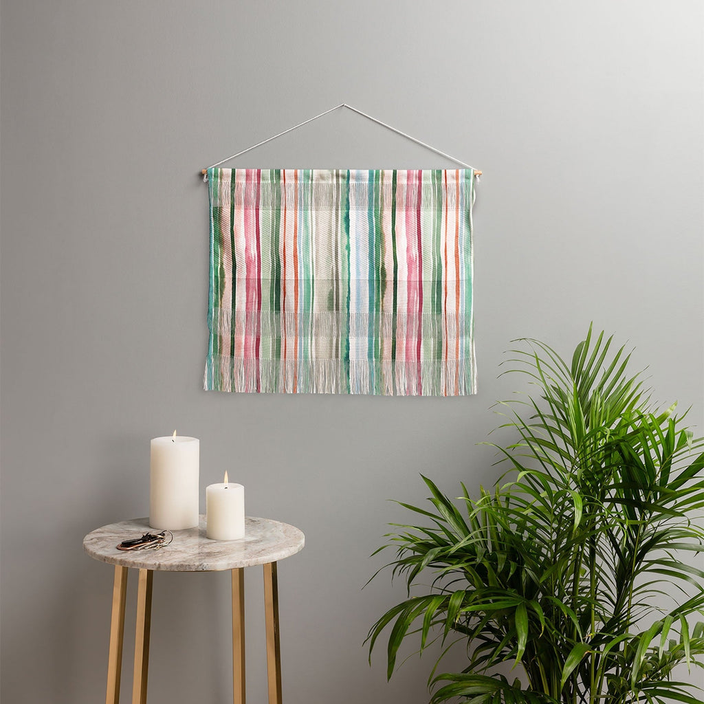 Ninola Design Botanic Retreat Watercolor Stripes Green Orange Red Wall Hanging Landscape