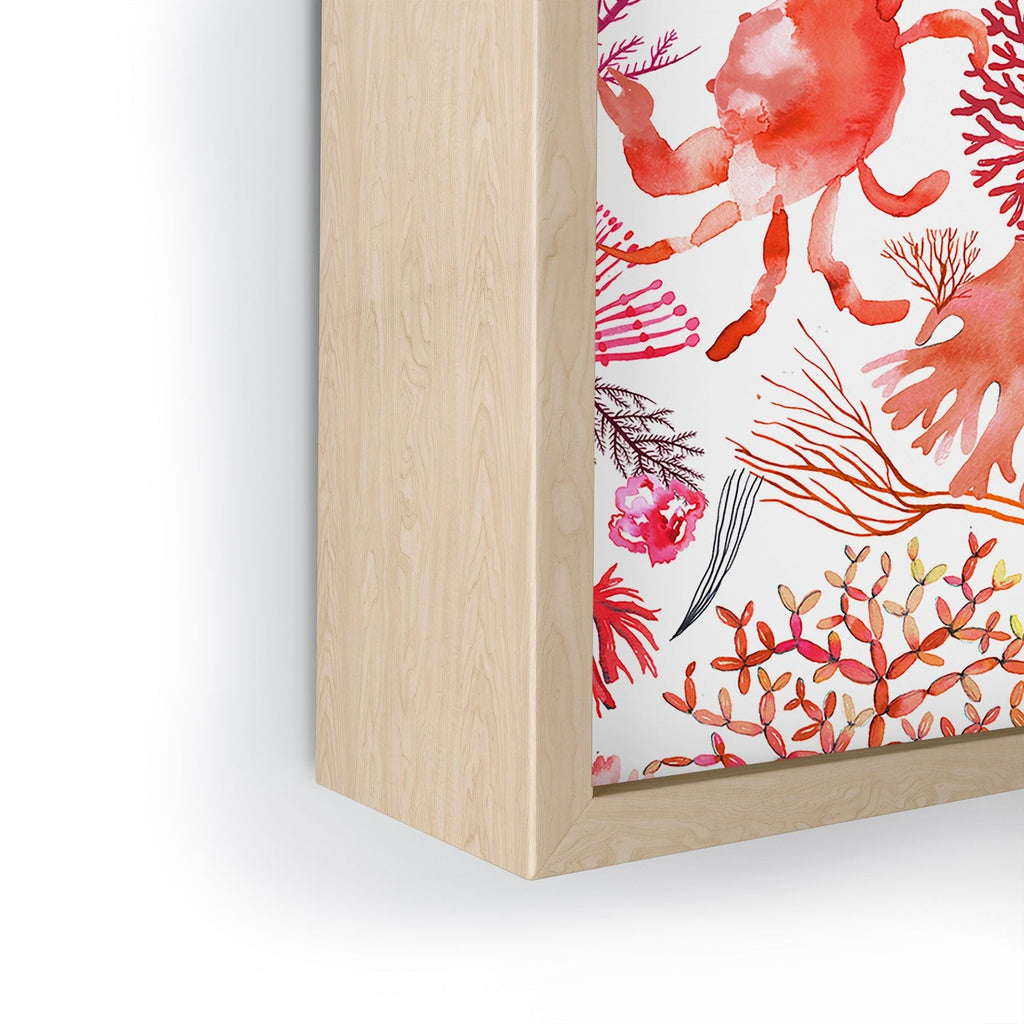 Ninola Design Botanic Retreat Coral Reef Crab Lobster Red Framed Mini Art Print