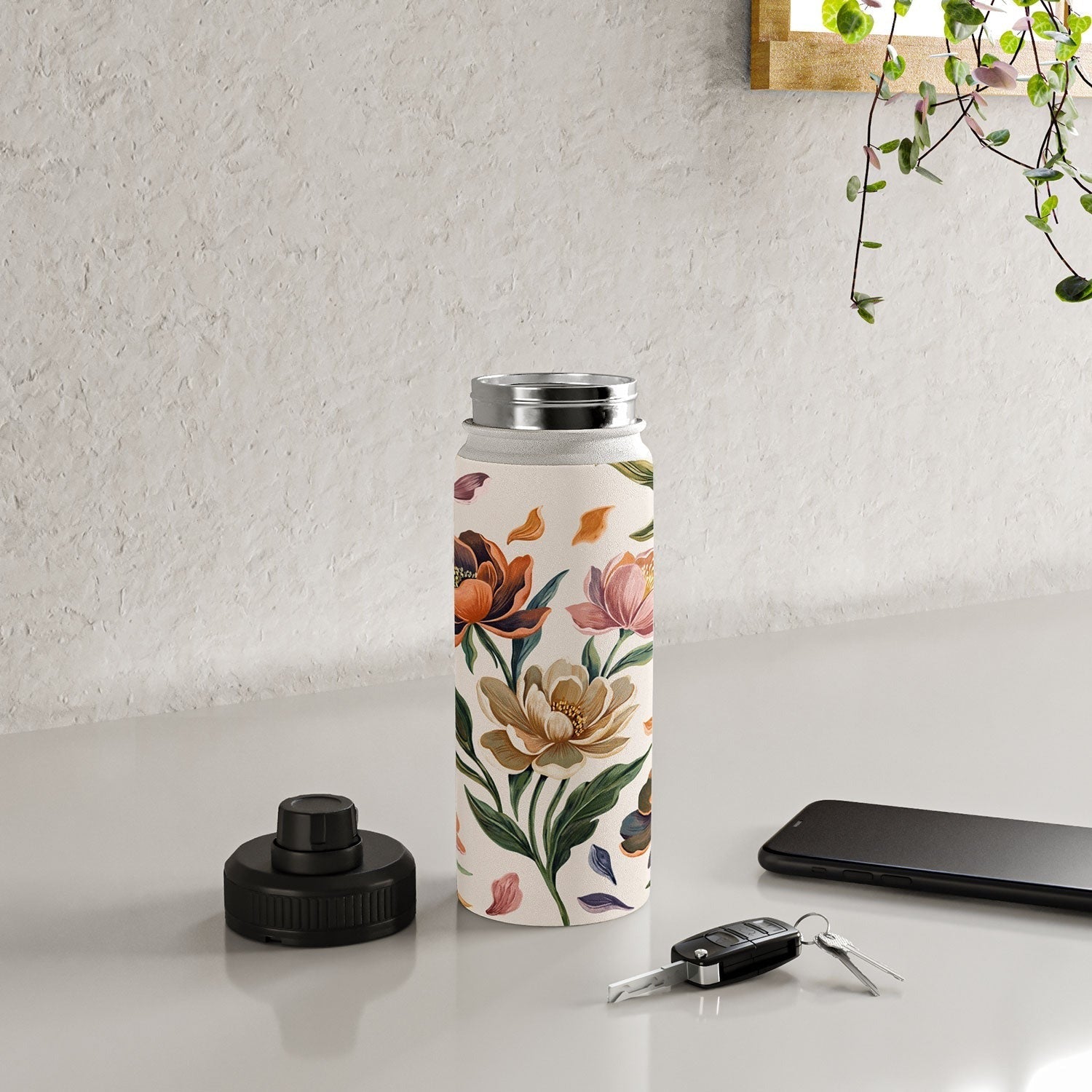 Marta Barragan Camarasa Hand Painted Peony Florals Water Bottle