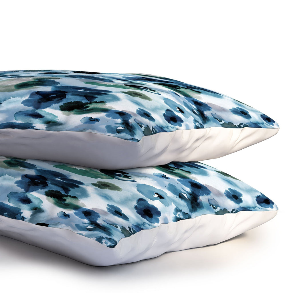 Ninola Design Botanic Retreat Ombre Abstract Watercolor Flowers Blue Navy Pillow Shams