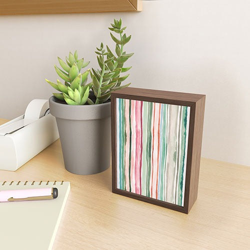 Ninola Design Botanic Retreat Watercolor Stripes Green Orange Red Framed Mini Art Print