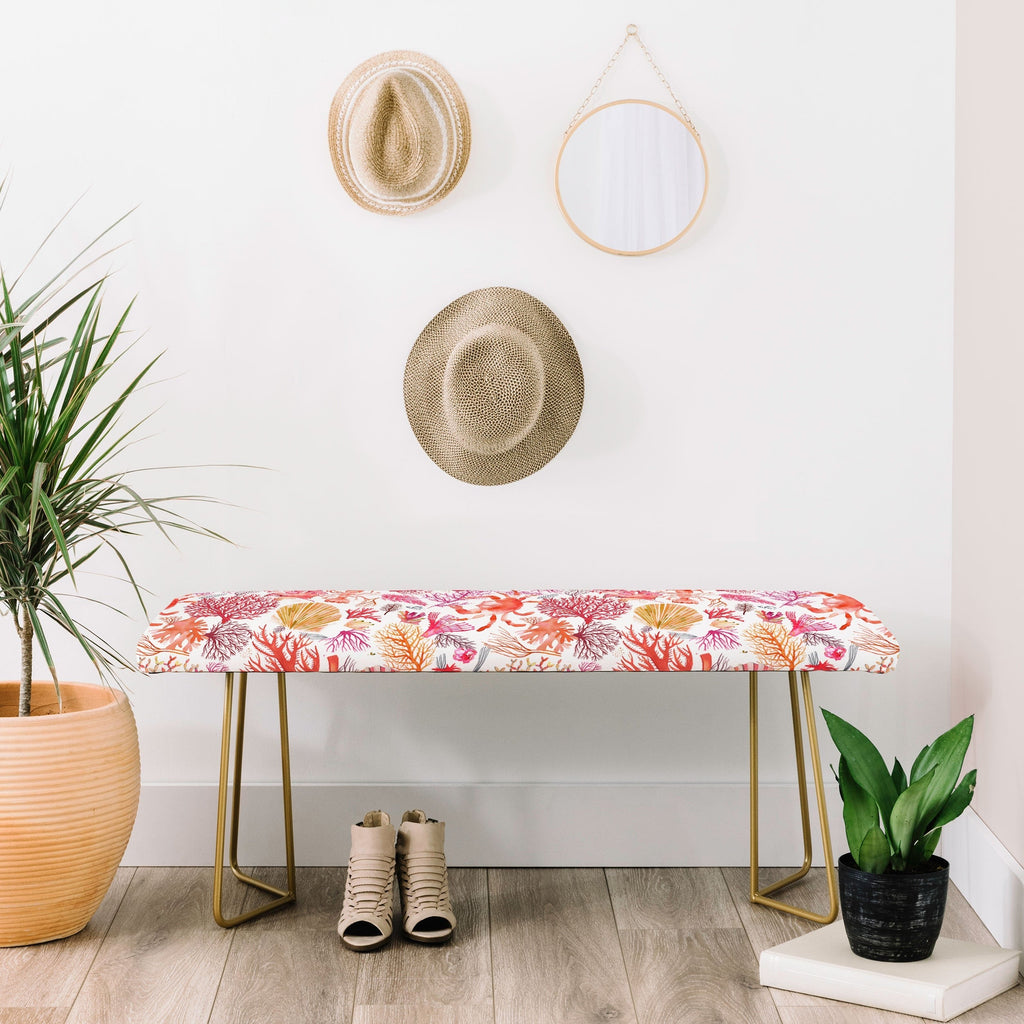 Ninola Design Botanic Retreat Coral Reef Crab Lobster Red Bench