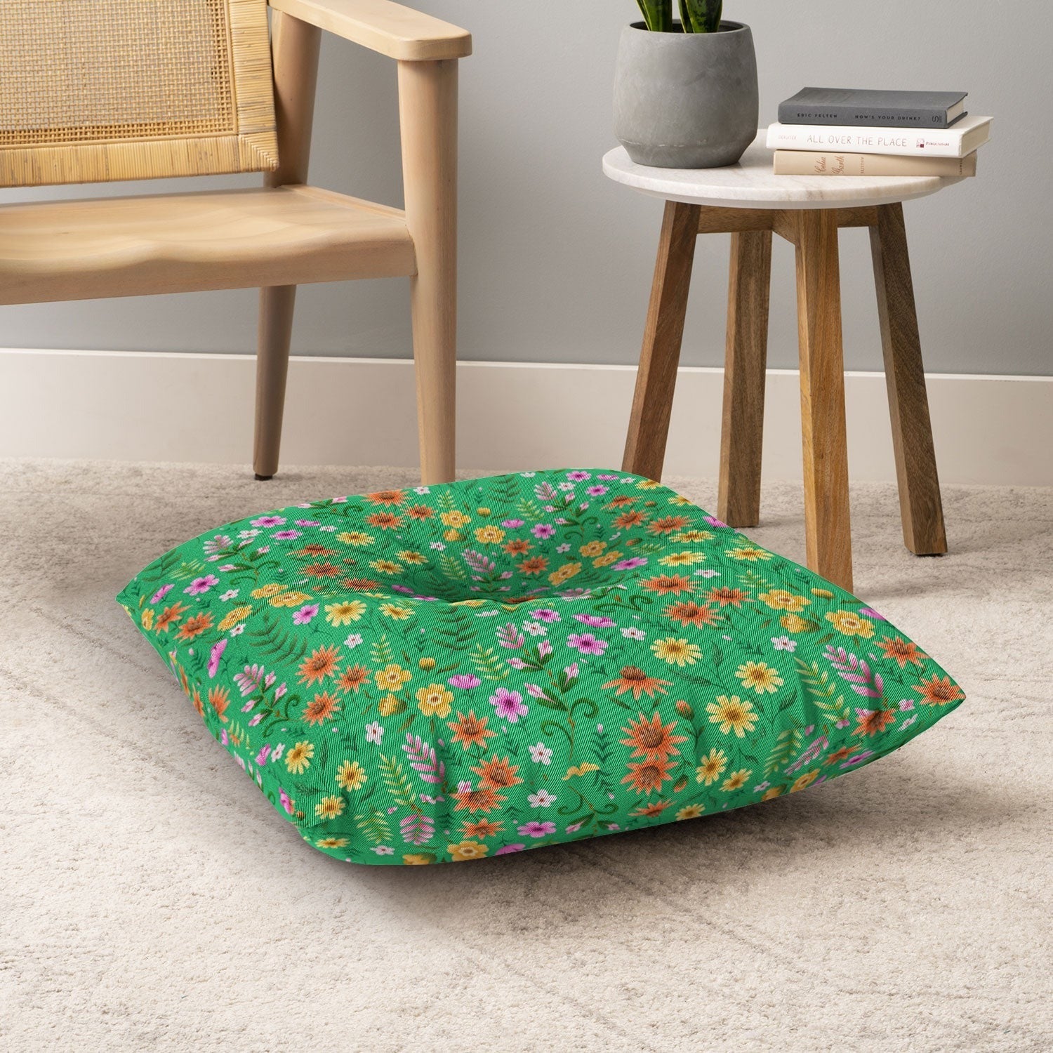 Pimlada Phuapradit Ditsy Spring Floral Green Floor Pillow Square