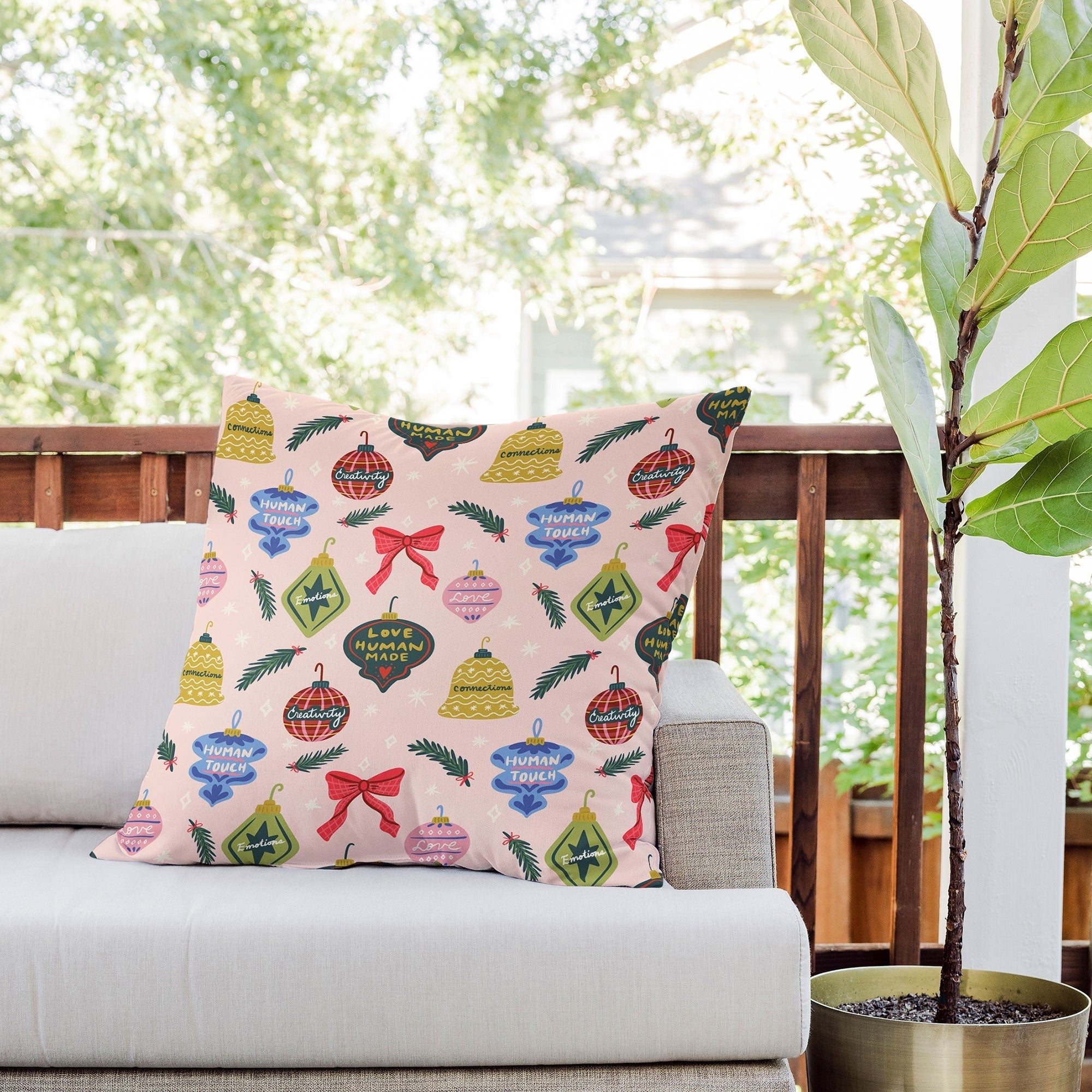 Design by Spark Love Human Made Christmas Ornaments Outdoor Throw Pillow