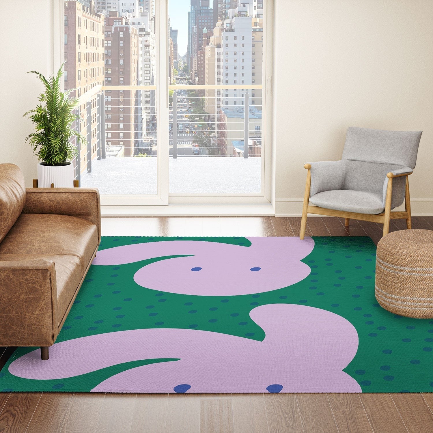 Camilla Foss Pebbles and Rabbit Area Rug