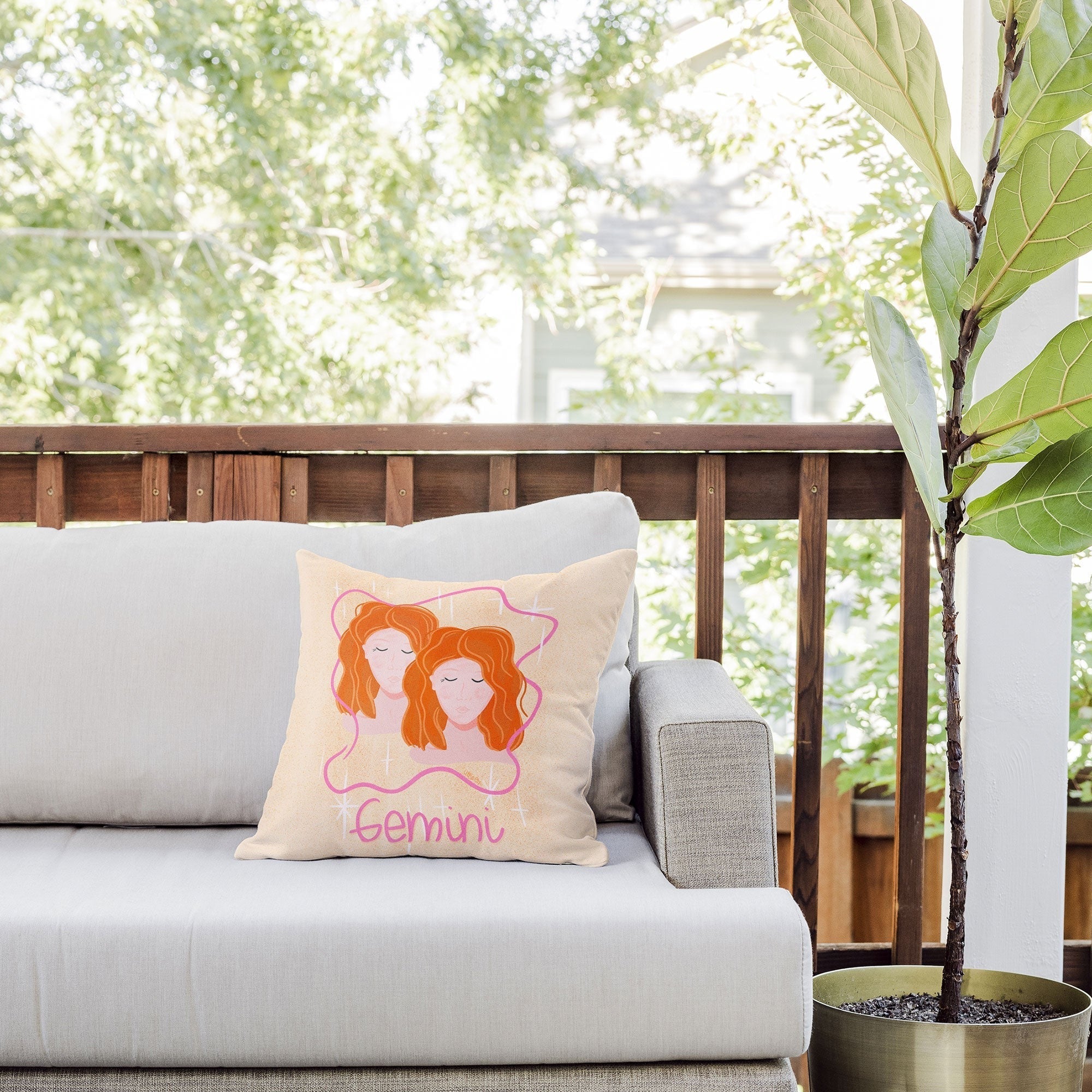 Little Om Zodiac Signs Gemini Outdoor Throw Pillow