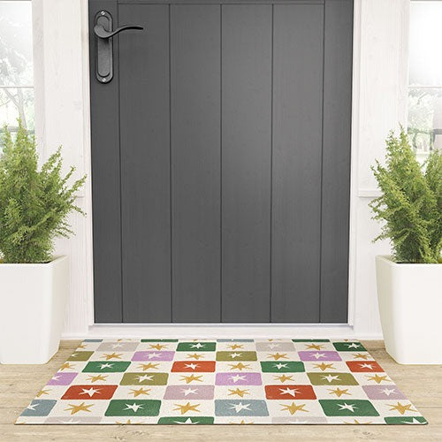 LouBruzzoni Retro Star Block Pattern Welcome Mat