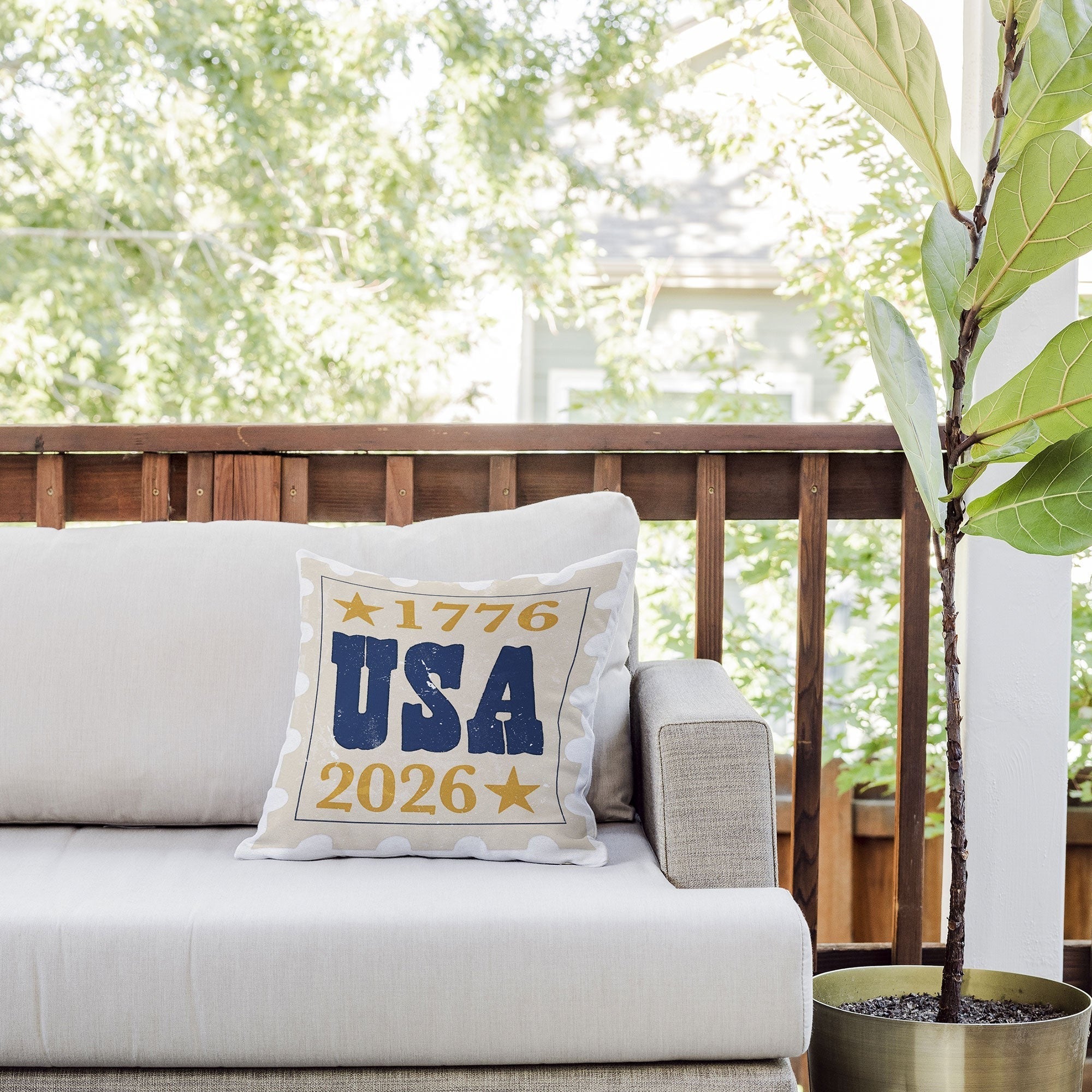 DENY Designs USA Stamp Outdoor Throw Pillow
