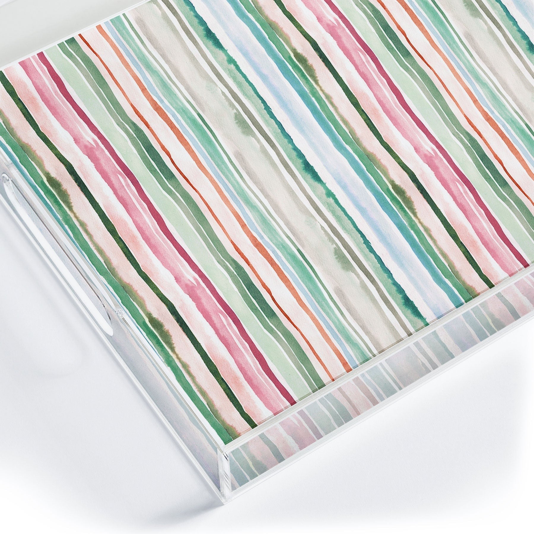 Ninola Design Botanic Retreat Watercolor Stripes Green Orange Red Acrylic Tray