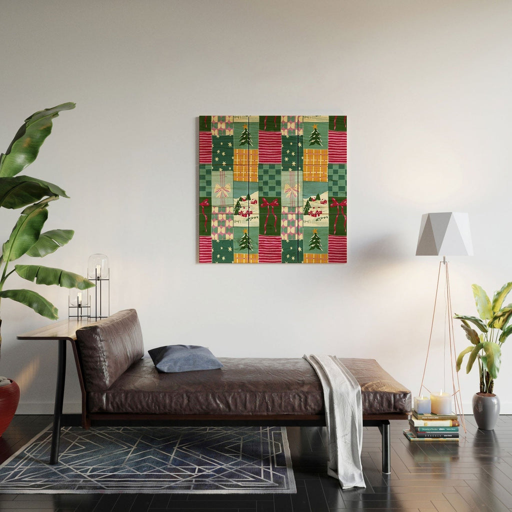 LouBruzzoni Cozy Christmas Patchwork Wood Wall Mural