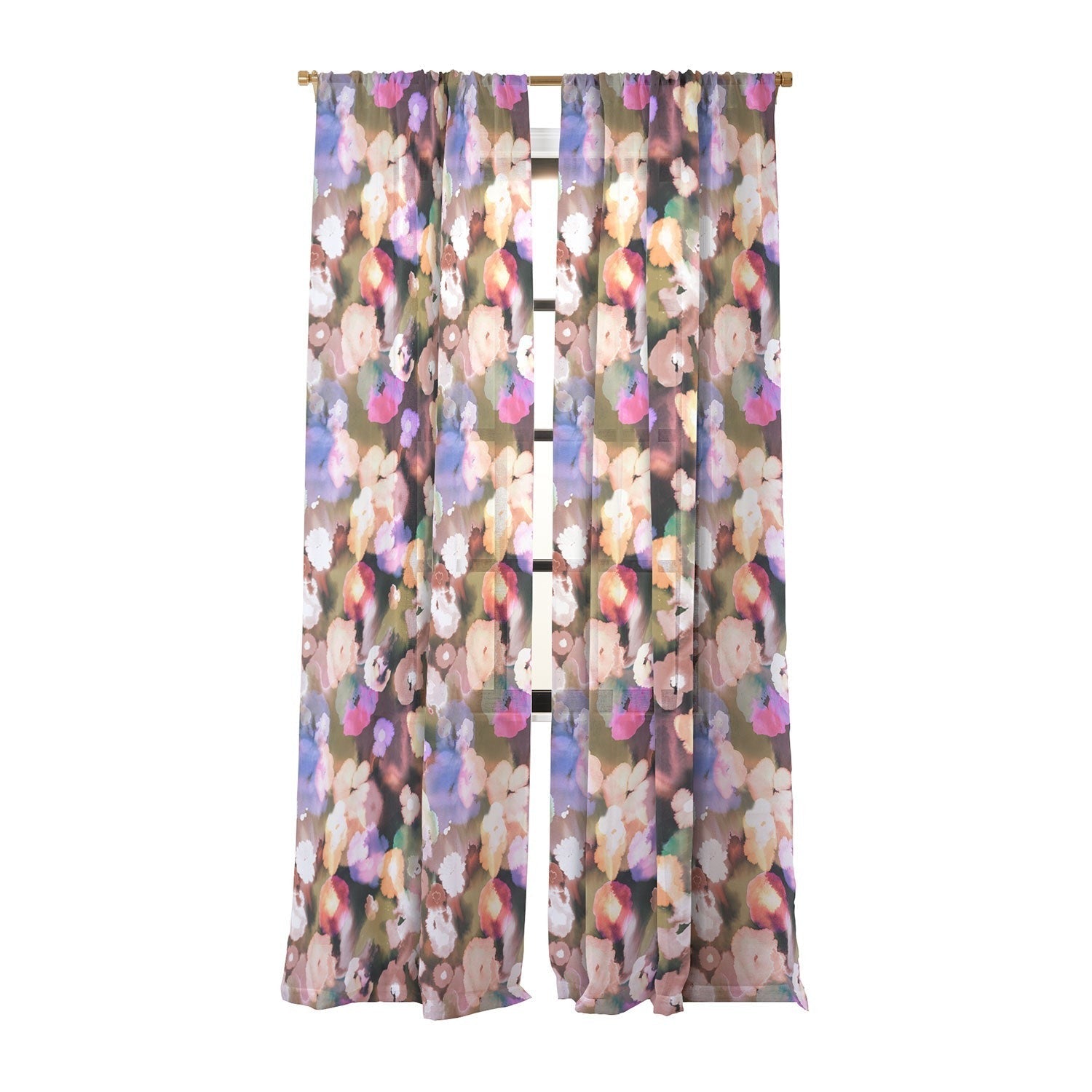 Ninola Design Botanic Retreat Ombre Abstract Watercolor Flowers Pink gold Sheer Non Repeat