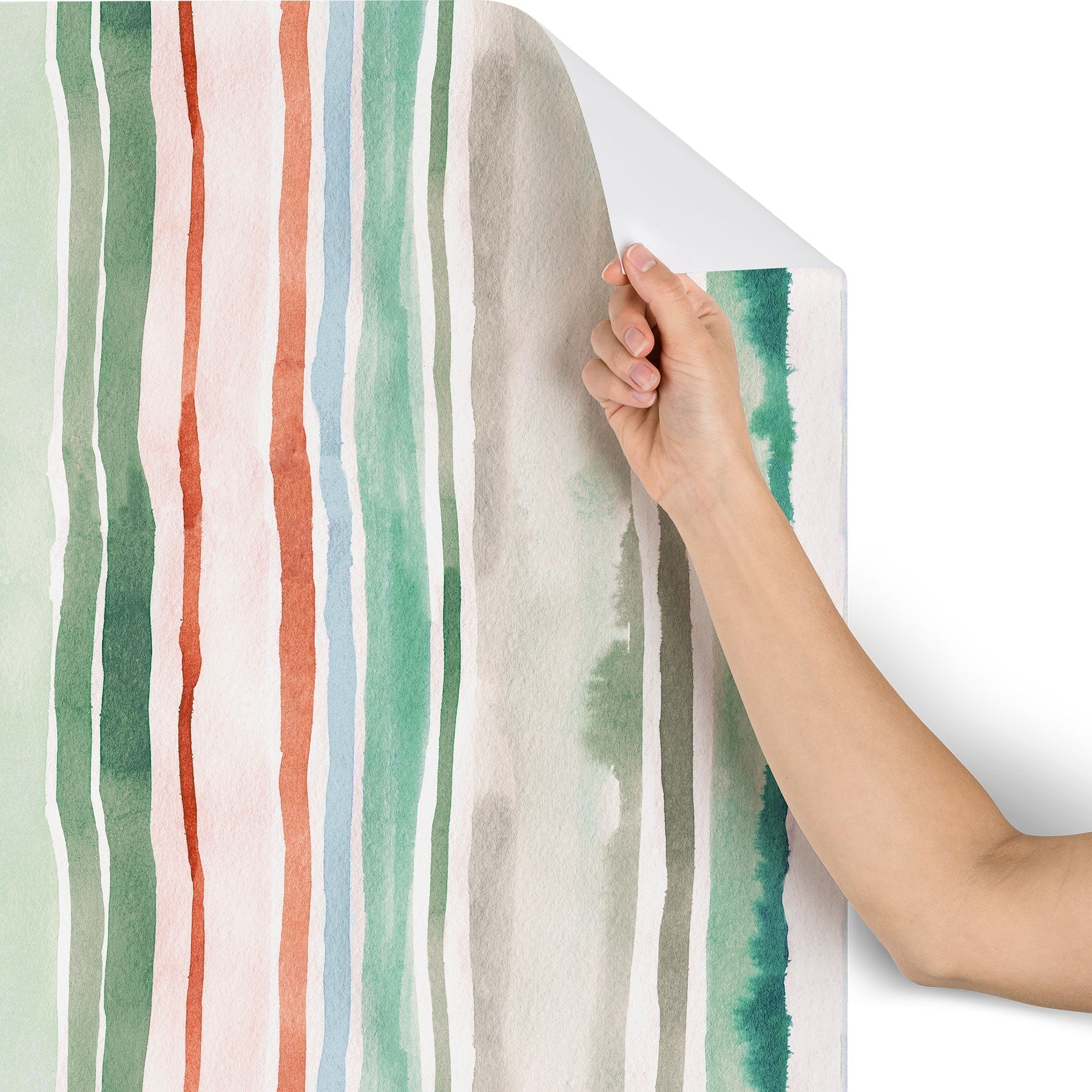 Ninola Design Botanic Retreat Watercolor Stripes Green Orange Red Wallpaper
