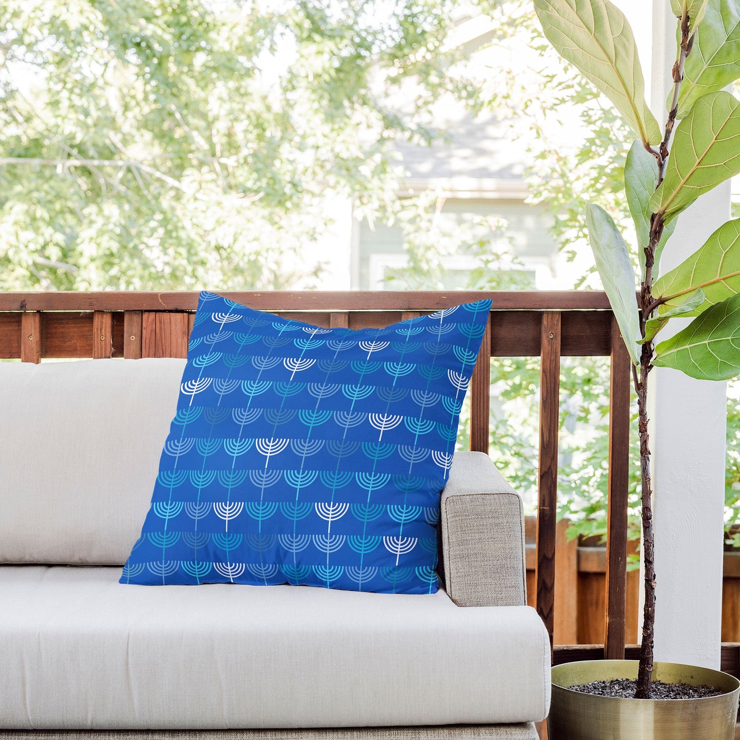 Kierkegaard Design Studio Hanukkah Chanukah Menorah Outdoor Throw Pillow
