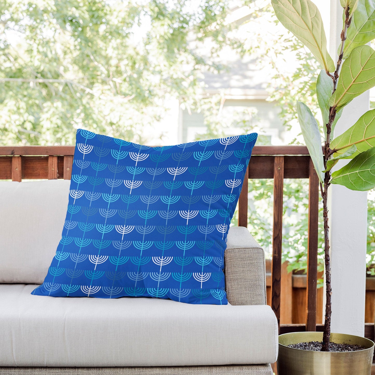 Kierkegaard Design Studio Hanukkah Chanukah Menorah Outdoor Throw Pillow