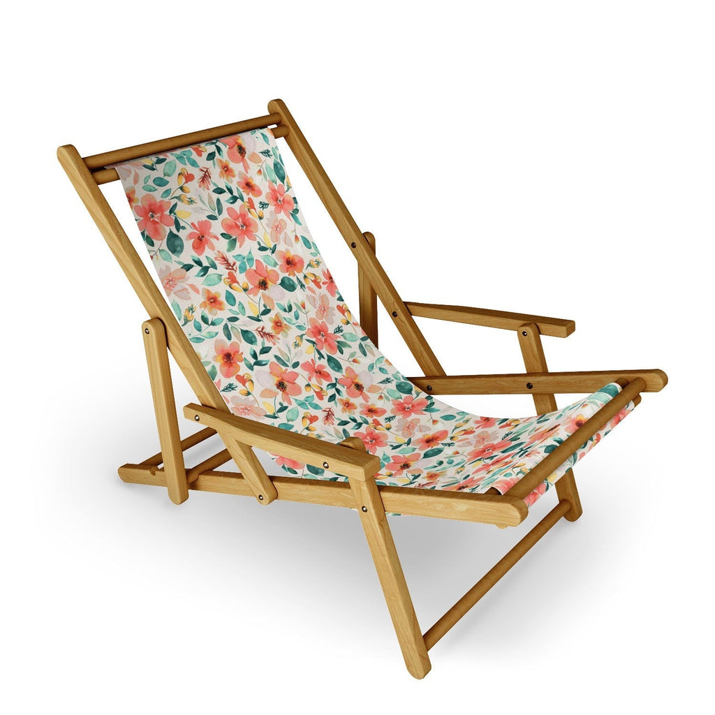 Ninola Design Botanic Retreat Tropical Whimsical Flowers Coral Green Sling Chair