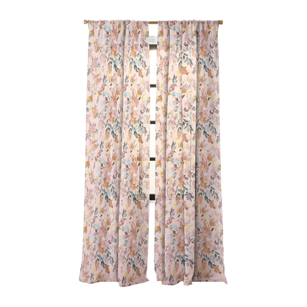 Ninola Design Botanic Retreat Floral Oleander Whimsical Soft Pink Sheer Window Curtain