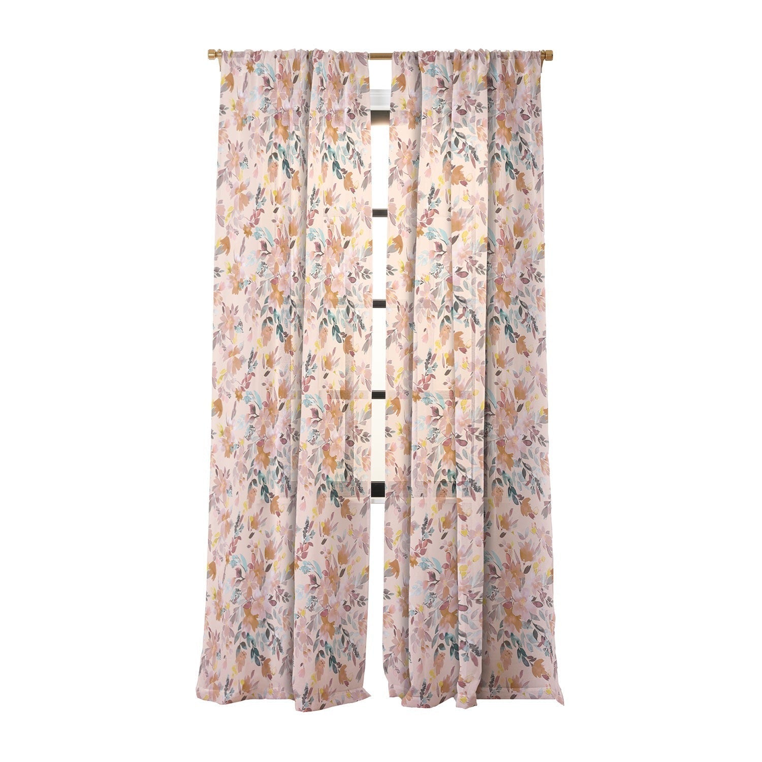 Ninola Design Botanic Retreat Floral Oleander Whimsical Soft Pink Sheer Window Curtain