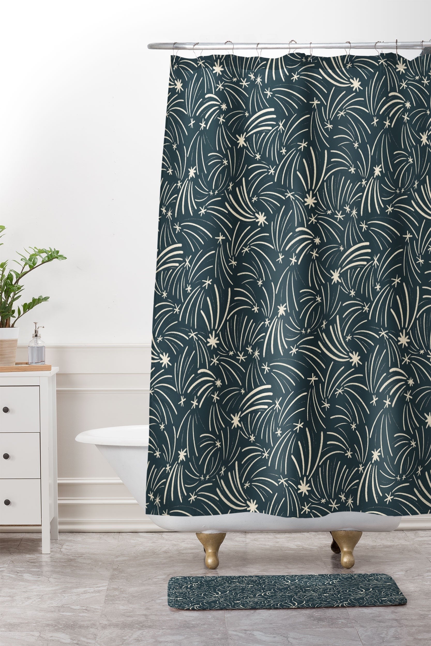 Little Om Pattern Shooting Stars blue Shower Curtain And Mat