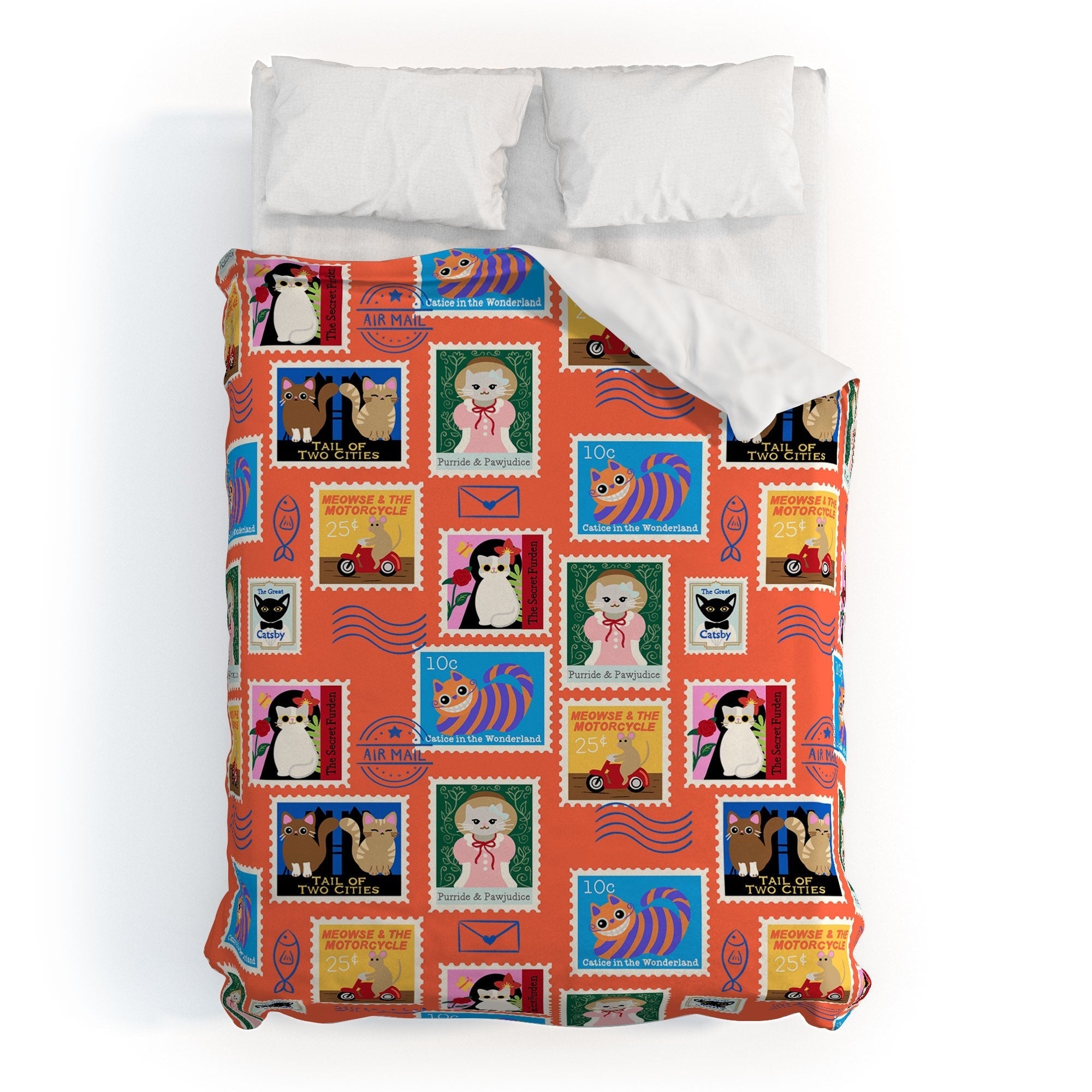 Design by Spark Classic Book Cat Stamps Duvet Cover