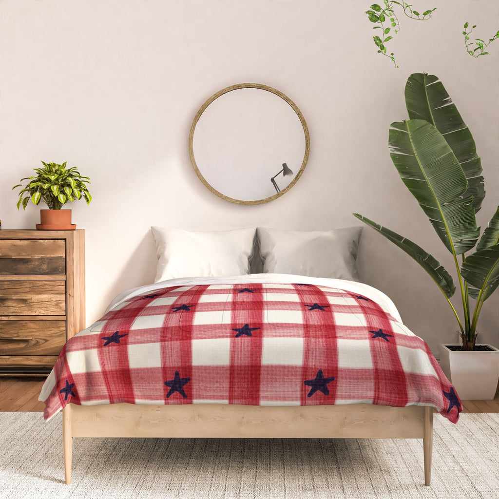 DENY Designs Red Gingham plus Stars Comforter