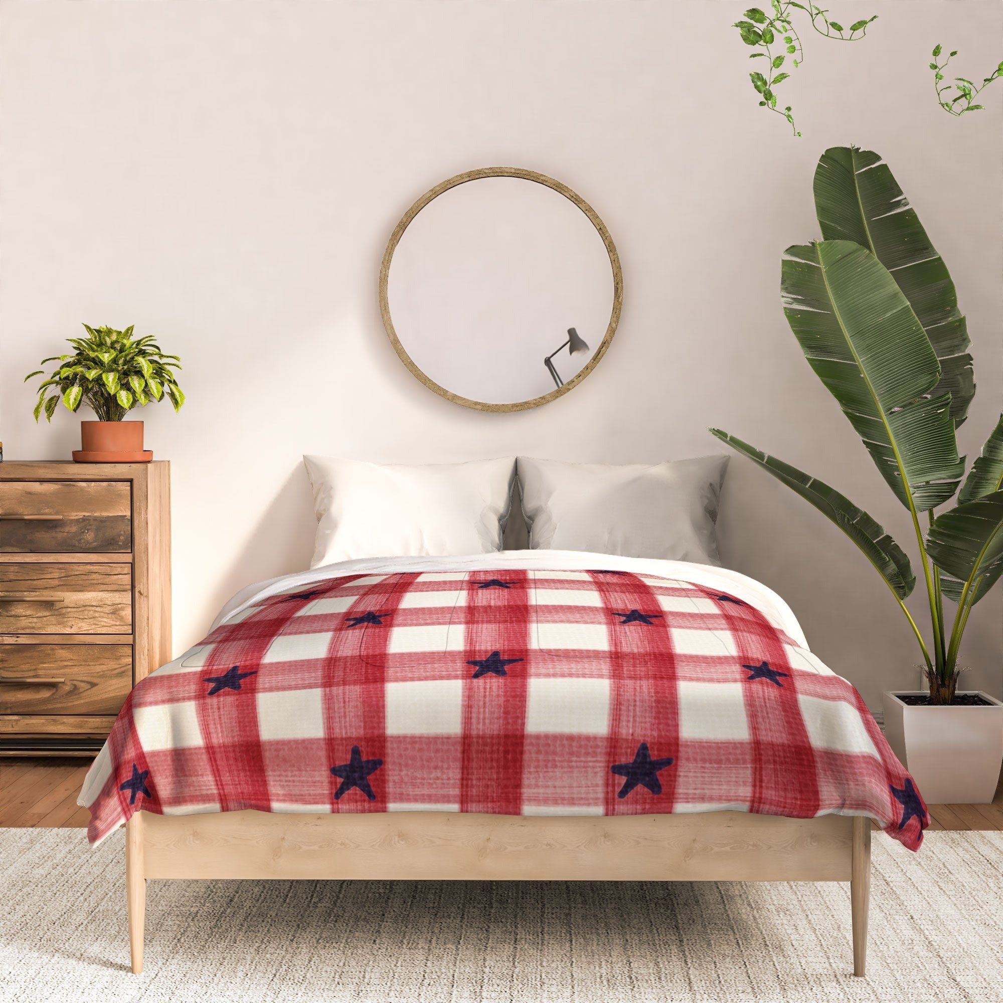 DENY Designs Red Gingham plus Stars Comforter