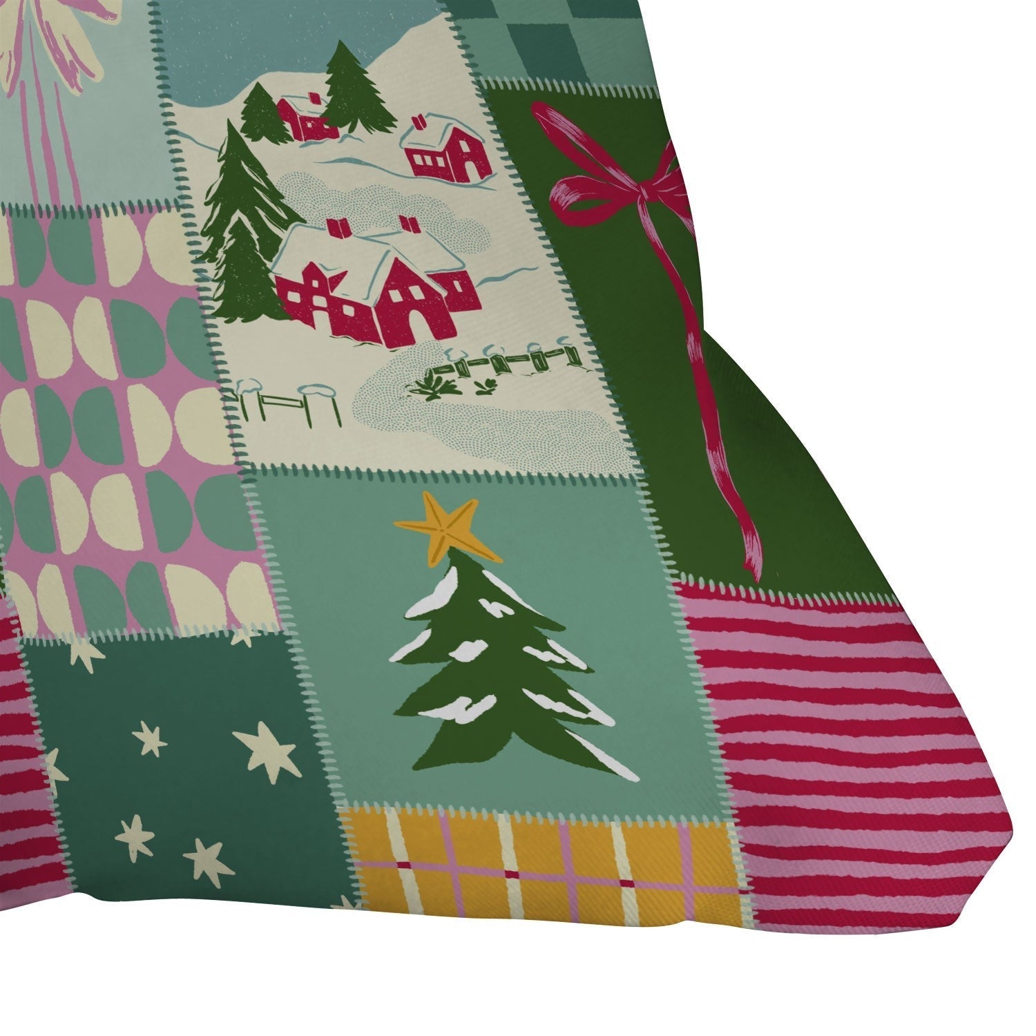 LouBruzzoni Cozy Christmas Patchwork Outdoor Throw Pillow