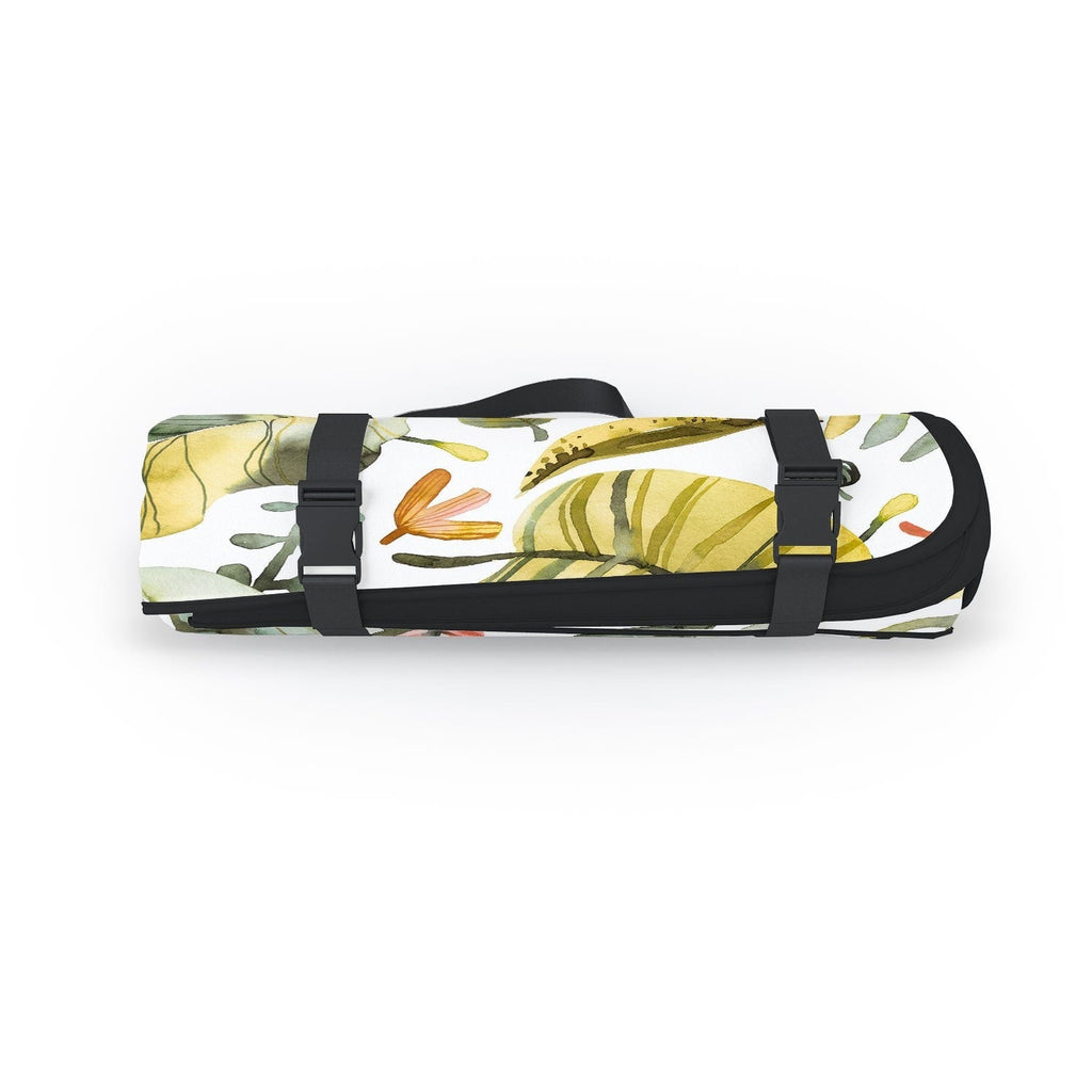 Ninola Design Botanic Retreat Tropical Jungle Leaves Botanical Green Orange Picnic Blanket
