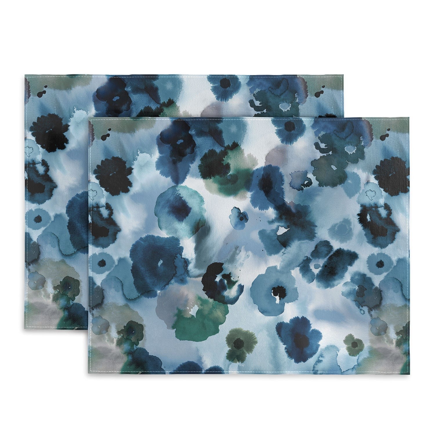 Ninola Design Botanic Retreat Ombre Abstract Watercolor Flowers Blue Navy Placemat