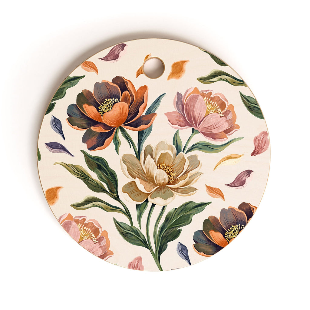 Marta Barragan Camarasa Hand Painted Peony Florals Cutting Board Round